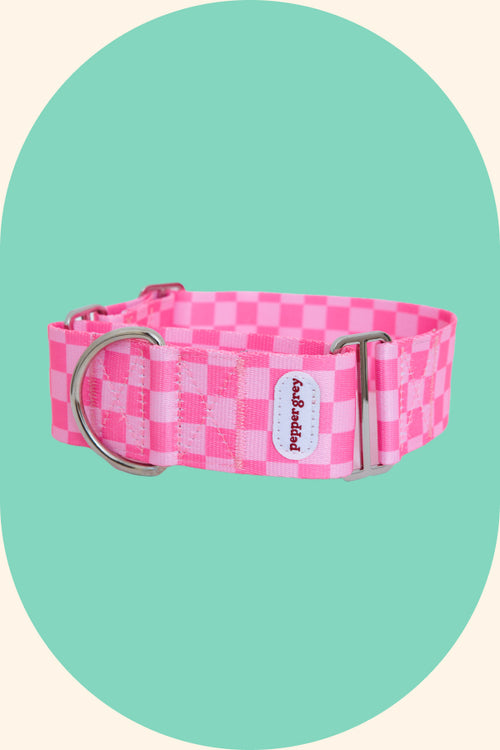 The Katie Collar, pink check greyhound martingale collar